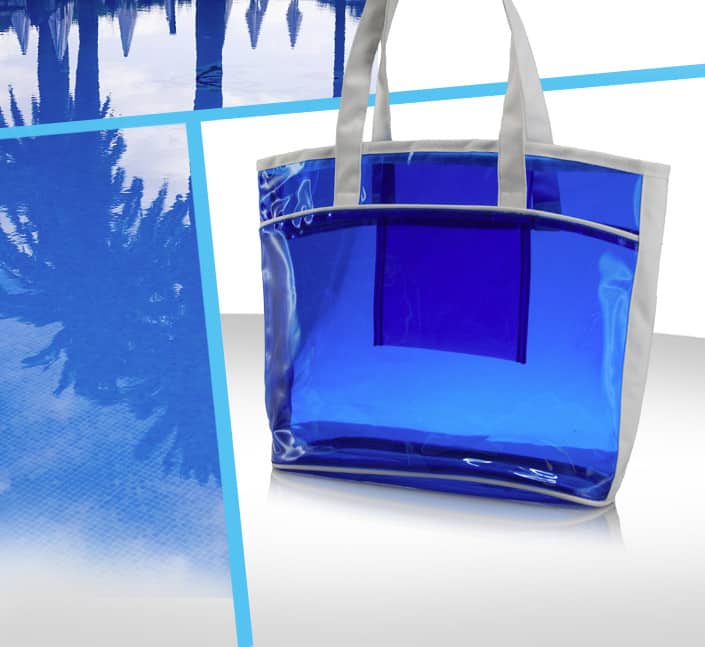 Fabricant de sac transparent curistes PVC bleu et 600D personnalisé